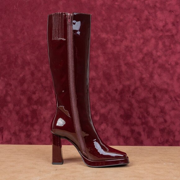 Jeffrey Campbell Women Maximal 90s Square Burgundy Patent Leather Boots sz 5.5 - Picture 9 of 9